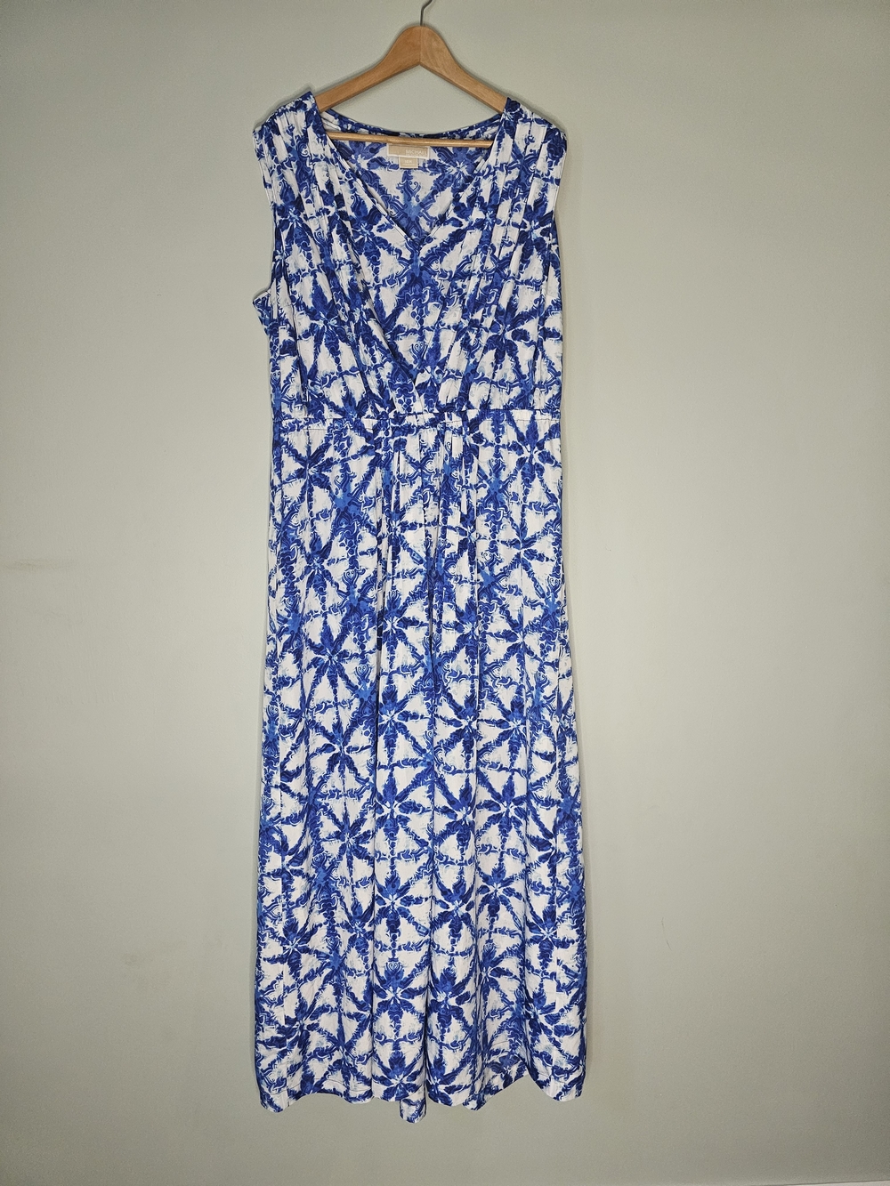 Michael Kors Blue White Print Sleeveless Maxi Dress Women's Plus 16W Vacation